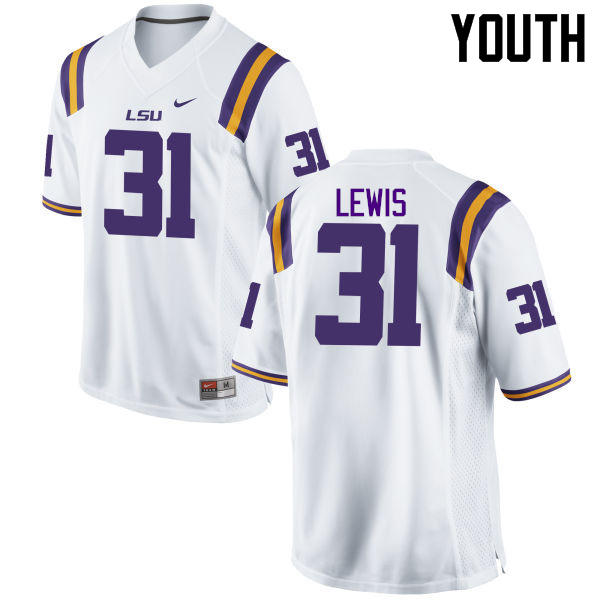 Youth LSU Tigers #31 Cameron Lewis College Football Jerseys Game-White